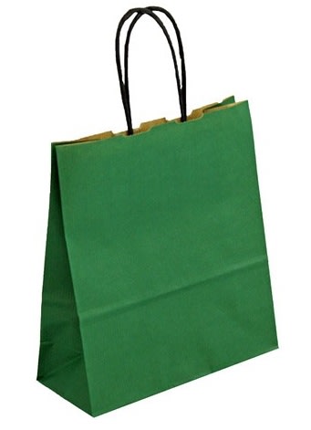 Papírová taška zelená 19x8x21 kroucené ucho vroubkovaný vzhled Toptwist