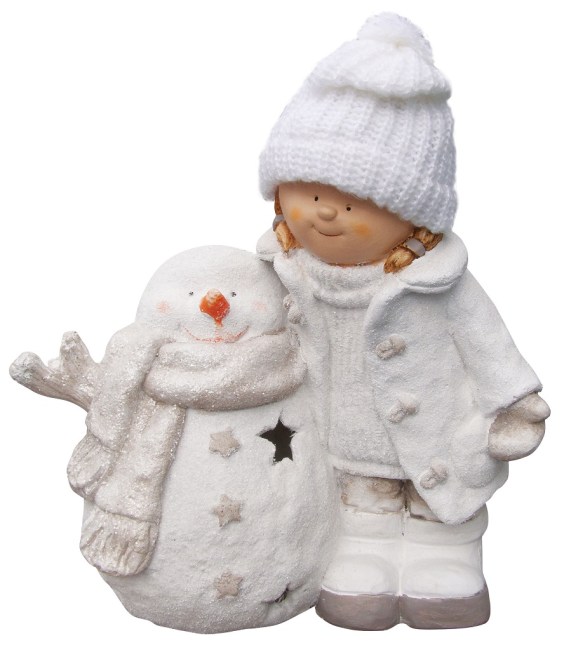 keramická panenka (37 x 22.5 x 38cm),holčička se sněhulákem