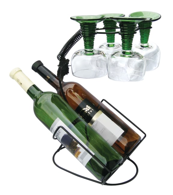 drátěný stojan na 2 láhve a 4 skleničky