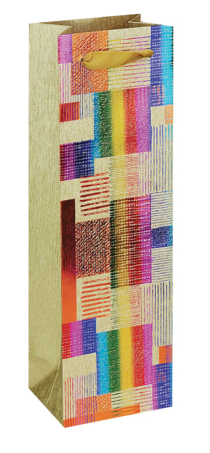 Taška na 1 láhev, zlatá s potiskem, 12 x 35 x 9 cm