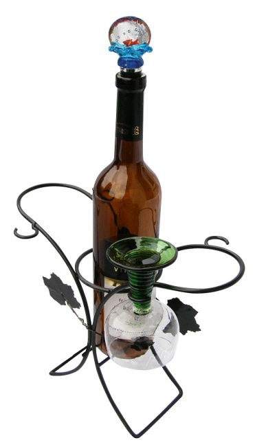 drátěný stojan na 1 láhev a 4 skleničky 