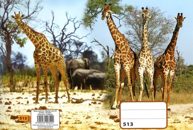 sešit 523, A5, 20 listů, linkovaný 12mm, motiv žirafy
