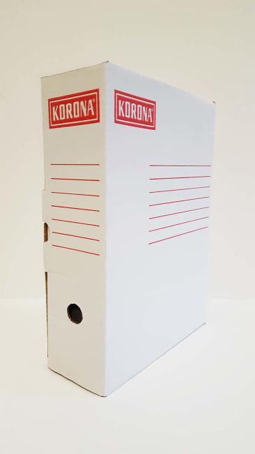 Kartonový box A4 uzavíratelný, červeno/bílý