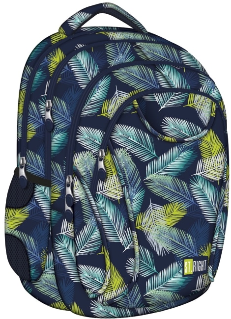 studentský batoh St.RIGHT - Tropical Leaves, 4 komorový, BP02,rozměry: 42 x 31 x 22 cm