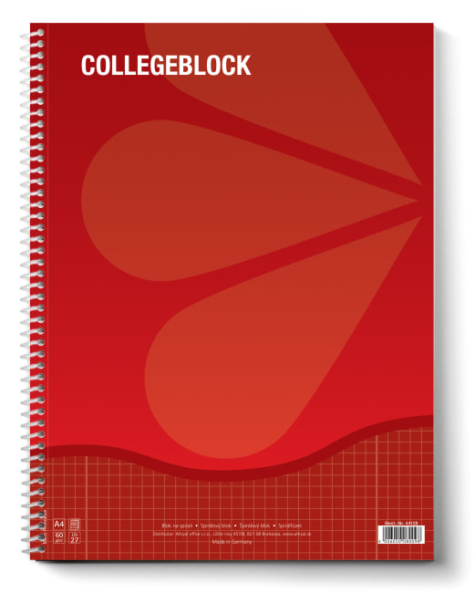 College blok A4 čtverečkovaný, 80 listů, 60g/m2, červený