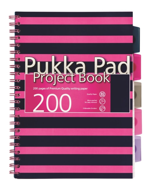Pukka Pad projektový  blok Navy Pink A4, papír 80g,100 listů, tmavě růžový, linkovaný