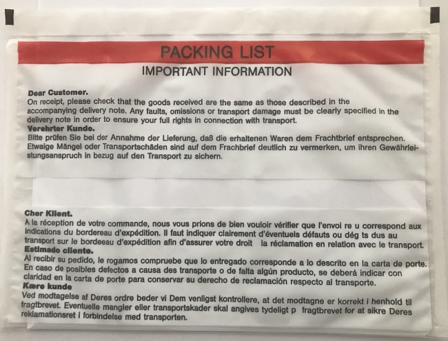 Nalepovací obálky C5 240 x 170mm s potiskem PACKING LIST