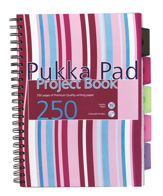 Pukka Pad projektový  blok  Stripes A4, papír 80g,125 listů,proužky(bílá,růžová,modrá)
