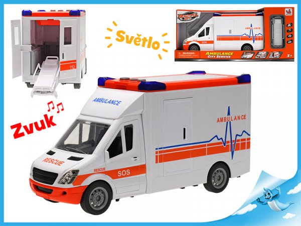 Auto ambulance 27cm plast na setrvačník na baterie se světlem a zvukem