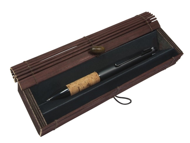 Multifunkční kuličkové pero design korek, v bambusové kazetě, tříbarevné +  mikrotužka