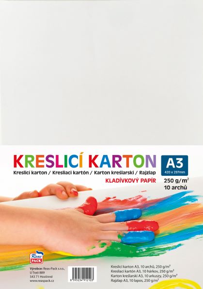 Kreslící karton - kladívkový papír A3 250g, bílý, 10 archů