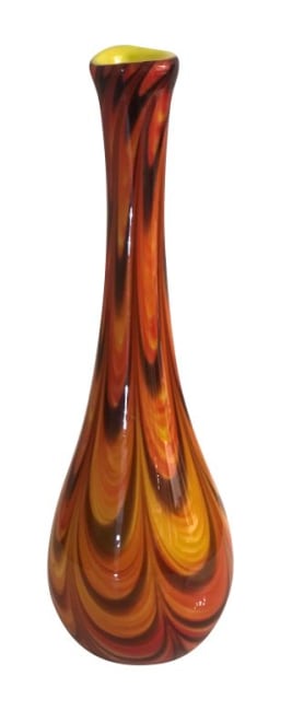 Skleněná váza vysoká žluto-hnědá, výška 44 cm