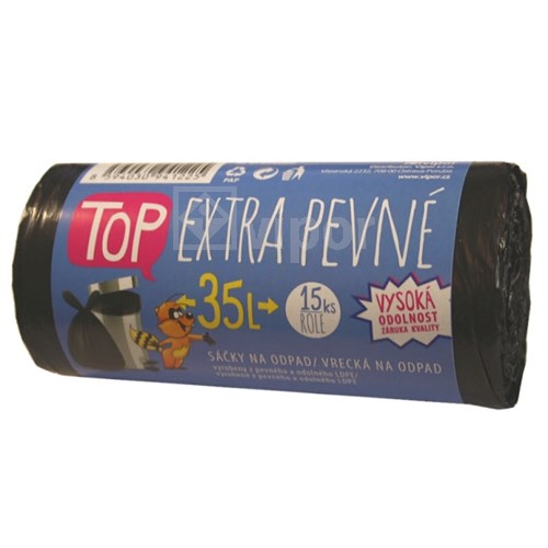Sáček do koše LDPE Extra TOP 35L, 15ks/role, černý