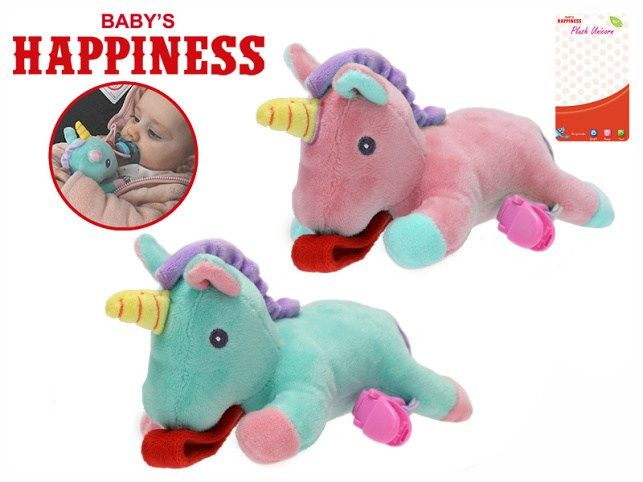 Jednorožec plyšový 17cm na dudlík Babys Happiness pískací 0m+