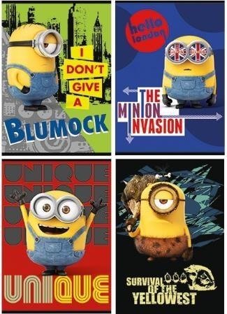 Sešit A5 60 listů, mix 4 motivů, linkovaný, linky 9mm MINIONS