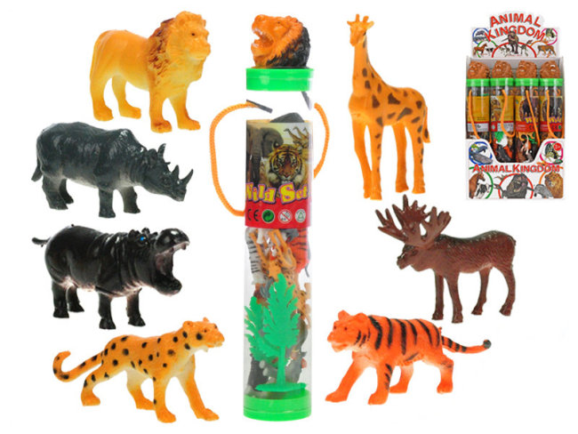 Zvířátka plastová safari 3-6cm s doplňky v tubě 12ks v DBX