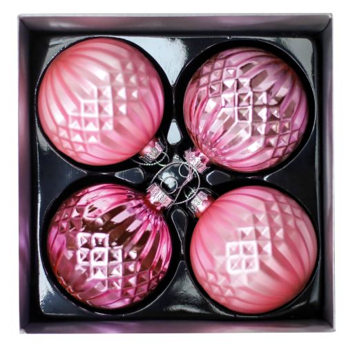 Skleněné vánoční koule růžové, průměr 8 cm, sada 4 ks