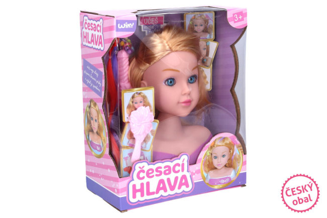 Česací hlava s příslušenstvím 22 cm - doplňky v krabičce