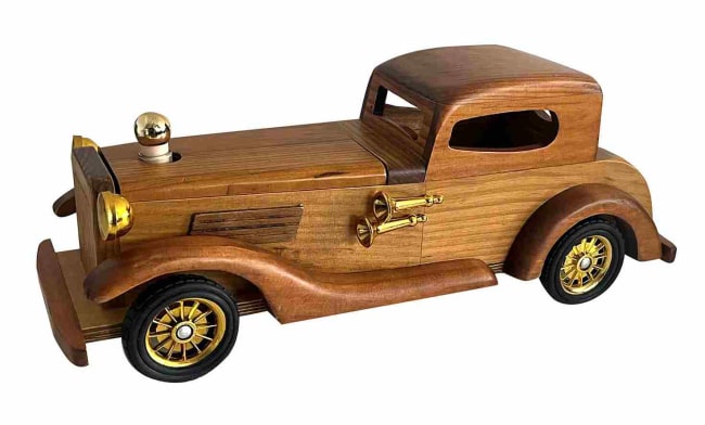 Dřevěný Oldtimer s láhví 200 ml - světle hnědý