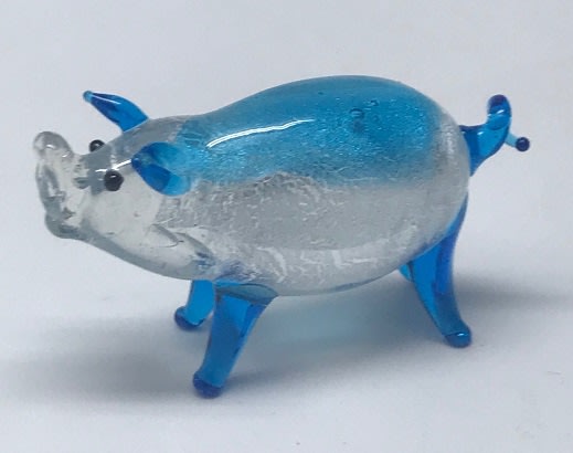 Skleněná figurka prasátko modré, 70 x 25 x 40 mm