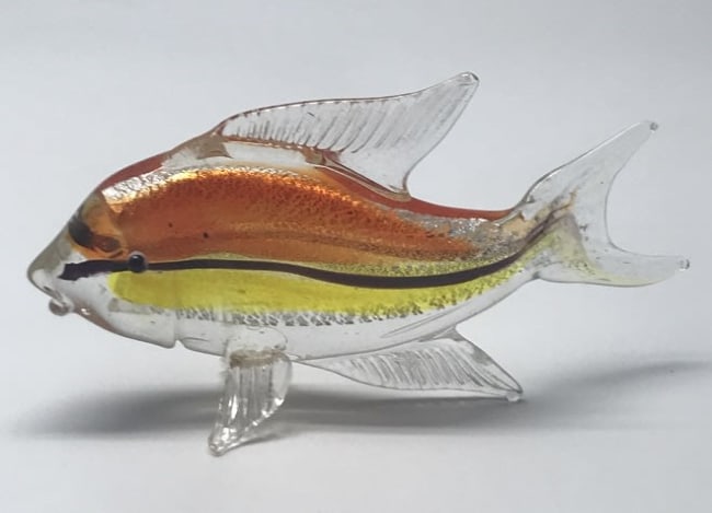 Skleněná figurka ryba oranžová, 125 x 35 x 70 mm