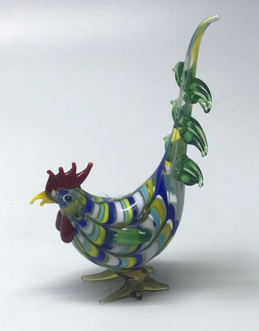 Skleněná figurka kohout barevný, 65 x 30 x 120 mm