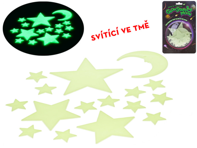 Hvězdy svítící ve tmě - 4-12cm, 15ks na kartě