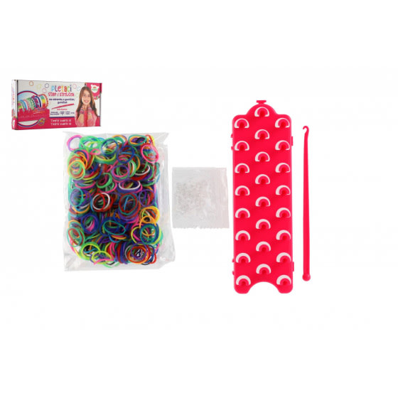 Udělej si svůj náramek - gumičky 600ks + náčiní + pletací stav na náramky v krabičce 27x13