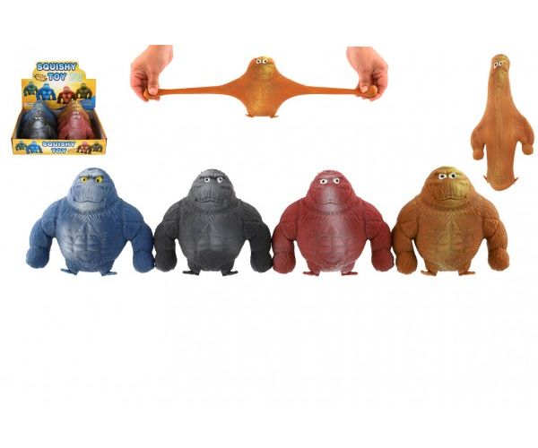 Gorila antistresová natahovací plněná pískem 400 g silikon 12cm 4 barvy 8ks v boxu