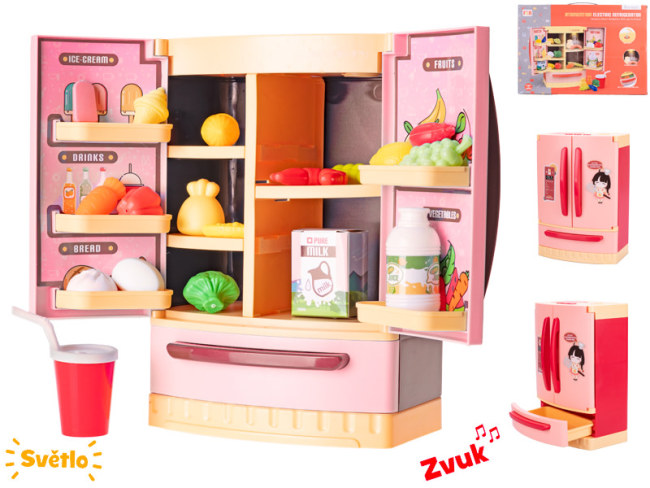 Lednice 26x18x12cm červená na baterie s doplňky se světlem a zvukem