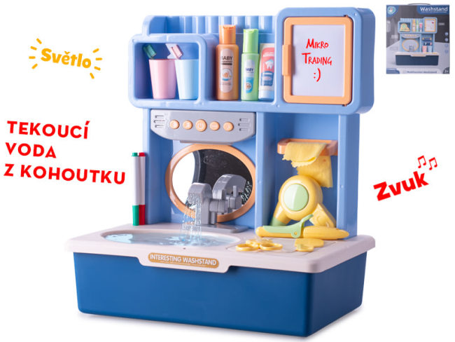Umyvadlo modré 35x23x40cm na baterie s tekoucí vodou se světlem, zvukem a doplňky