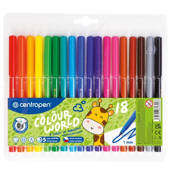 Dětské fixy CENTROPEN Colour World - 18 barev