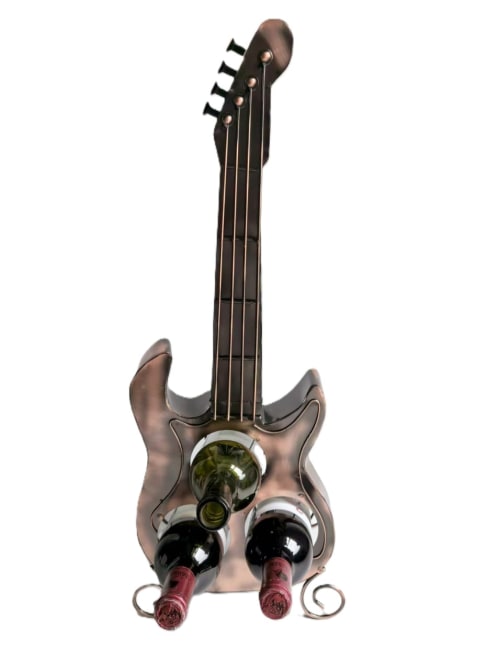 Kovový stojan na víno, motiv kytara - vinotéka na 3 lahve